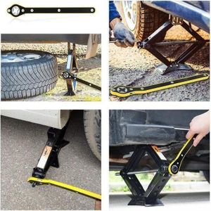 Cric à ciseaux en métal avec clé à cliquet 360° - Outil de levage de voiture pour pneus de secours