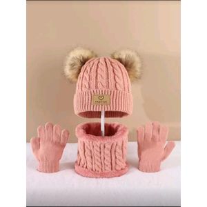 Ensemble 3 pièces pour enfants (2–6 ans) – Bonnet tricoté, écharpe et gants d’hiver – Couleur blanc, chaud et adorable