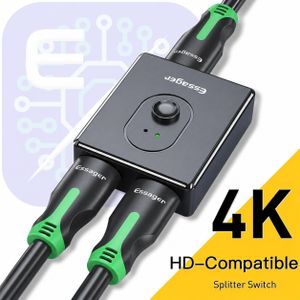 ESSAGER Switch HDMI 4K Bidirectionnel 2 Entrées / 1 Sortie avec Bouton de Sélection – Répartiteur HDMI Compatible TV, PC, Console et Projecteur