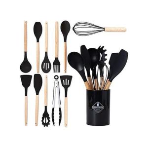 Kitchen Set 12 pc Ustensiles de Cuisine Résistant à la Chaleur Silicone et Bois