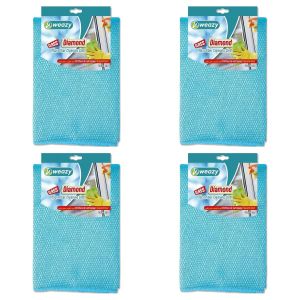weazy Lot de 4 - Chiffon Microfibre "Diamond" - Nettoyage Verre et Surfaces Lisses - Pour Maison et Voiture - 40x40 cm