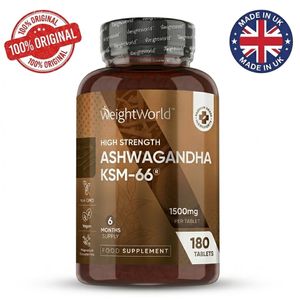 WeightWorld Ashwagandha KSM-66 180 comprimés 1500 mg Haute concentration Origine Angletaire UK