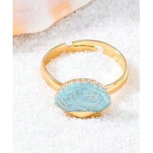 Stainless bague coquillage gold and blue 
