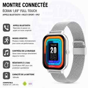 Montre Connectée GT20 Écran 1,69" Full Touch avec Appels Bluetooth – Gris