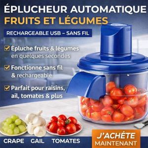 Éplucheur Automatique Fruits et Légumes Rechargeable USB – Raisins, Ail, Tomates – Sans Fil – Bleu