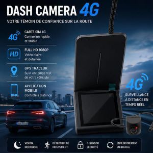 Dashcam K18 4G Full HD 1080P avec G-PS, WiFi et Double Caméra
