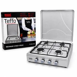 Teffo Plaque à Gaz 4 Feux INOX avec Couvercle – Réchaud de Cuisine
