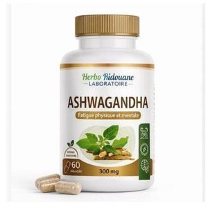 Herbo Ridouane Ashwaganda 300mg.Complément Alimentaire – 60 Gélules – augmentez l'énergie et l'endurance,