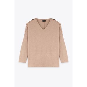 Marwa قميص بلون البشرة بياقة على شكل حرف V وأزرار أمامية