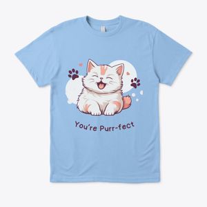 T-shirt pour Fille - Chat Mignon  – Design Mignon & Confort Quotidien - Sky Blue