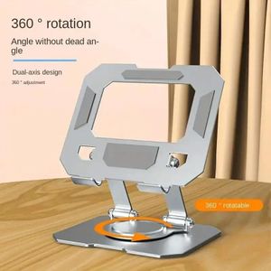 Support de Tablette en Aluminium, Rotatif 360, pliable pour Téléphones, tablettes, Mini pc Ordinateurs Portables iPad - Gris