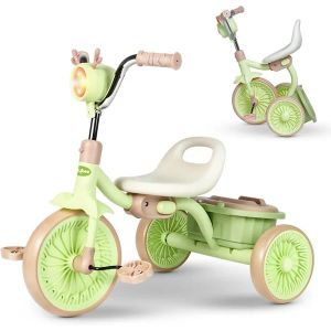 Tricycle Pliable avec Lumière et Coffre de Rangement - Vert