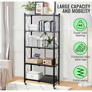 Organisateur de rangement pliable à 5 niveaux pliables mobile, étagères de rangement pour placard de cuisine, Bibliothèque multifonctionnelle pliante à 5 Niveaux avec roues pour salon, chambre, cuisine et garage