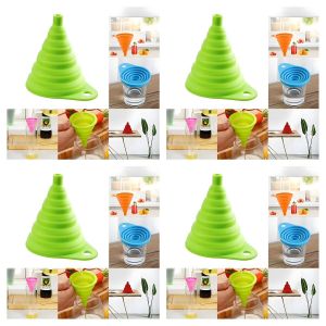 Lot de 4 - Entonnoir Pliable en Silicone - Compact et Polyvalent - Cuisine, Liquides et Huiles - Rose et Vert