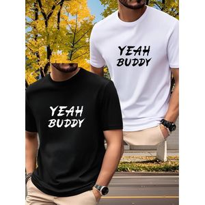 Ensemble Deux Pièces - Nouveau T-Shirt Homme Col Rond Micro-Élastique Respirant Manches Courtes Sport Quotidien Décontracté Polyvalent, T-Shirt Personnalisé avec Impression de Lettre YEAH pour Homme