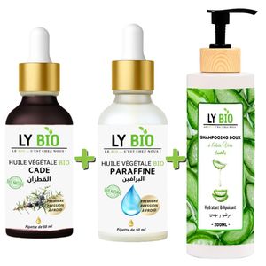 LY BIO PACK HUILE CADE 50ML - PIPETTE + HUILE PARAFFINE 50ML - PIPETTE + SHAMPOOING ALOE VERA 200ML