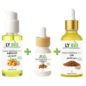 LY BIO PACK HUILE ABRICOT 50ML - POMPE + HUILE ESSENTIEL CANNELLE 10ML + HUILE LIN 50ML - PIPETTE