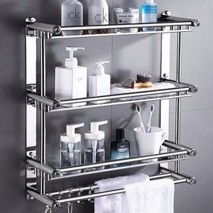 رف حائط مطلي بالكروم للحمام – تنظيم عملي وتصميم عصري