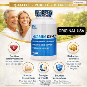 Evlution Nutrition Vitamine d3 k2 Vegetales Osseux Immunitaire OGM cardiovascular 