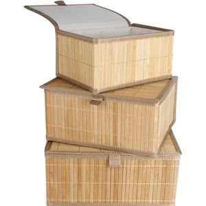Ensemble 3 Boîtes de rangement en bambou avec couvercles & poignées – Empilables et polyvalentes