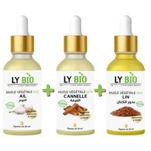 LY BIO PACK HUILE AIL 50ML - PIPETTE + HUILE CANNELLE 50ML - PIPETTE + HUILE LIN 50ML - PIPETTE