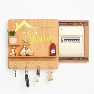 Porte clés mural en bois avec étagères, cache compteur électrique décoratif, organiseur d’entrée multifonction