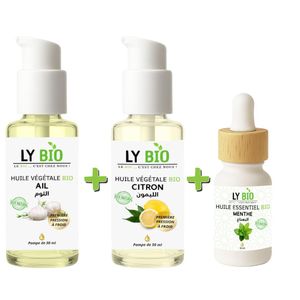 LY BIO PACK HUILE AIL 50ML - POMPE + HUILE CITRON 50ML - POMPE + HUILE ESSENTIEL MENTHE 10ML