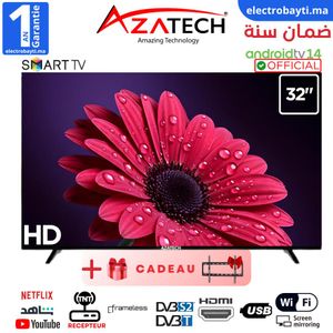 AZATECH تلفزيون ذكي بدون إطار مقاس 32 بوصة بدقة 720P مع مستقبل مدمج HDMI + حامل جداري
