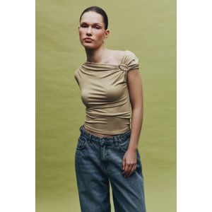 Defacto Slim Fit Boat Neck Buckle Detail T-Shirt