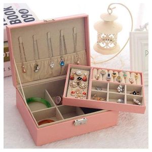 Boîte à Bijoux, Organisateur de Bijoux élégant, Doux et Exquis, 2 Couches pour Chambre à Coucher et Dressing