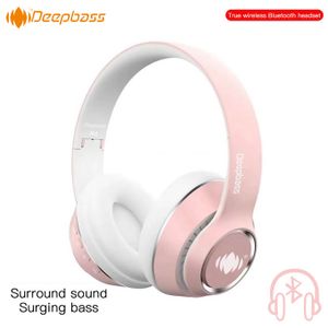 Deep Bass R4 Casque pliables Sans Fil Bluetooth Suppor TF Card-FM-Audio input, suppression du bruit Rose