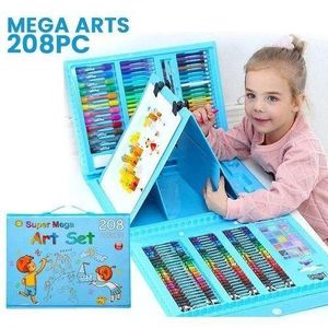 Ensemble de dessin et coloriage 208 pièces pour enfants, Mallette artistique double face avec crayons, feutres, peintures et accessoires créatifs