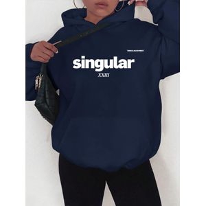 Sweat à capuche graphique pour femme "Singular" - Pull décontracté ample avec poches, doux et lavable en machine, noir avec lettres blanches, parfait pour l'automne/hiver, vêtements confortables au quotidien   Sweat à capuche ample   Tissu lavable en ma