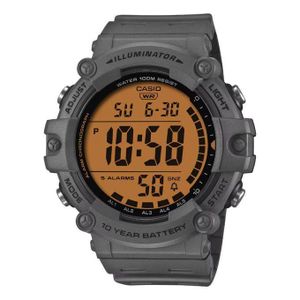 Casio AE-1500WHC-8AV - Numérique robuste au fond orange - Bracelet résine gris fonce - 10ans sur pile - Etanche 100m - 