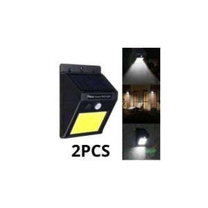 2 Lampes extérieures noires avec panneau solaire intégré, détecteur de mouvement et éclairage LED puissant.