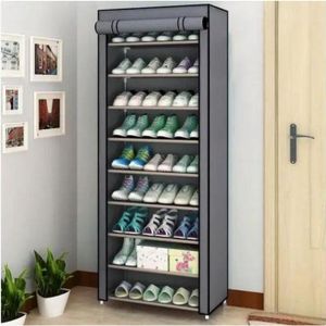 Armoire a chaussures en tissu 10 niveaux grise, Meuble de rangement chaussures pliable avec housse de protection antipoussiere, Meuble chaussures gain de place pour entree chambre et couloir