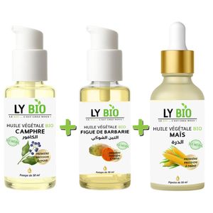 LY BIO PACK HUILE CAMPHREE 50ML - POMPE + HUILE FIGUE DE BARBARIE 50ML - POMPE + HUILE MAIS 50ML - PIPETTE