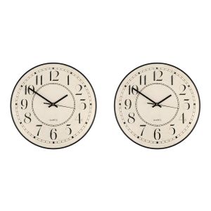 Horloge Murale - Style Vintage Chiffres Arabes - Décoration Maison - Cadre Noir, Cadran Crème - Lot de 2