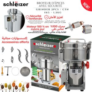 schlëizer  Broyeur d'Épices Électrique - Inox - 250 g - Moteur 100 % Cuivre 