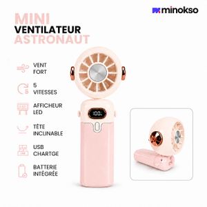 Mini Ventilateur Portable ASTRONAUT – 5 Vitesses, Écran LED, Rechargeable USB Type C, Autonomie Longue Durée/ couleurs aléatoires.