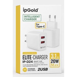 Ip Gold Chargeur Rapide 20W Max – Double Port USB 3.1, Puce Intelligente, Protection Sécurisée