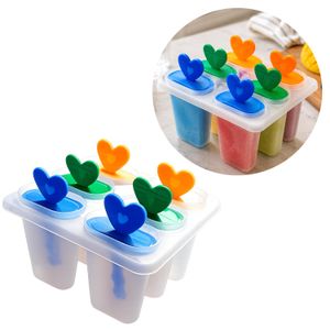 Moule à Glaces 6 Compartiments avec Poignées Cœur – Kit Réutilisable pour Sucettes Glacées Maison Multicolore