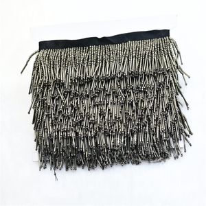 1 métres Frange perlée cristal noir de 4 cm, décoration perlée pour robe de mariée.