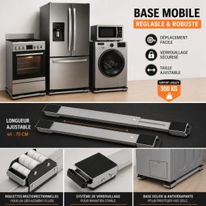 Base Mobile Réglable à Roulettes pour Électroménager – Universelle, Robuste et Extensible, Support Déplaçable pour Machine à Laver, Réfrigérateur et Meubles