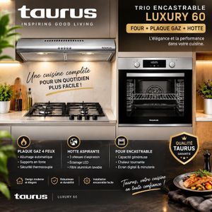Taurus Trio Encastrable LUXURY 60 – Four + Plaque Gaz + Hotte