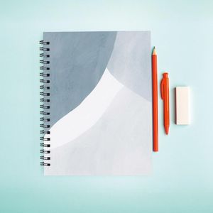 1pc Cahier A5 - Bloc-notes à reliure double fil avec motif géométrique bleu clair et blanc, 13.97x21.08 cm, 50 pages de papier lisse