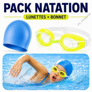 Pack Natation Enfant  - Bonnet de Bain Silicone + Lunettes de Natation Étanches