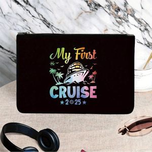 Trousse  de Cosmétique imprimé de 51,43 mètres avec fermeture éclair "Mon premier croisière" - Organisateur de voyage pliable et léger pour produits de toilette et stylos - Cadeau parfait pour les amis
