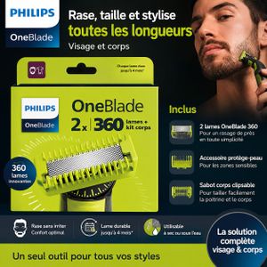 Philips Lames OneBlade de remplacement 2x360, tonte et rasage du visage et du corps