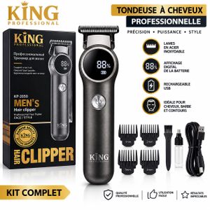 King Tondeuse à Cheveux  Professional KP-2050 – Tondeuse Homme Rechargeable USB avec Affichage Digital